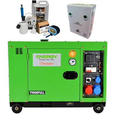 Groupe électrogène 7200W Diesel Insonorisé 230V/400V Energy T9000 FULL avec boitier ATS et kit d'entretien